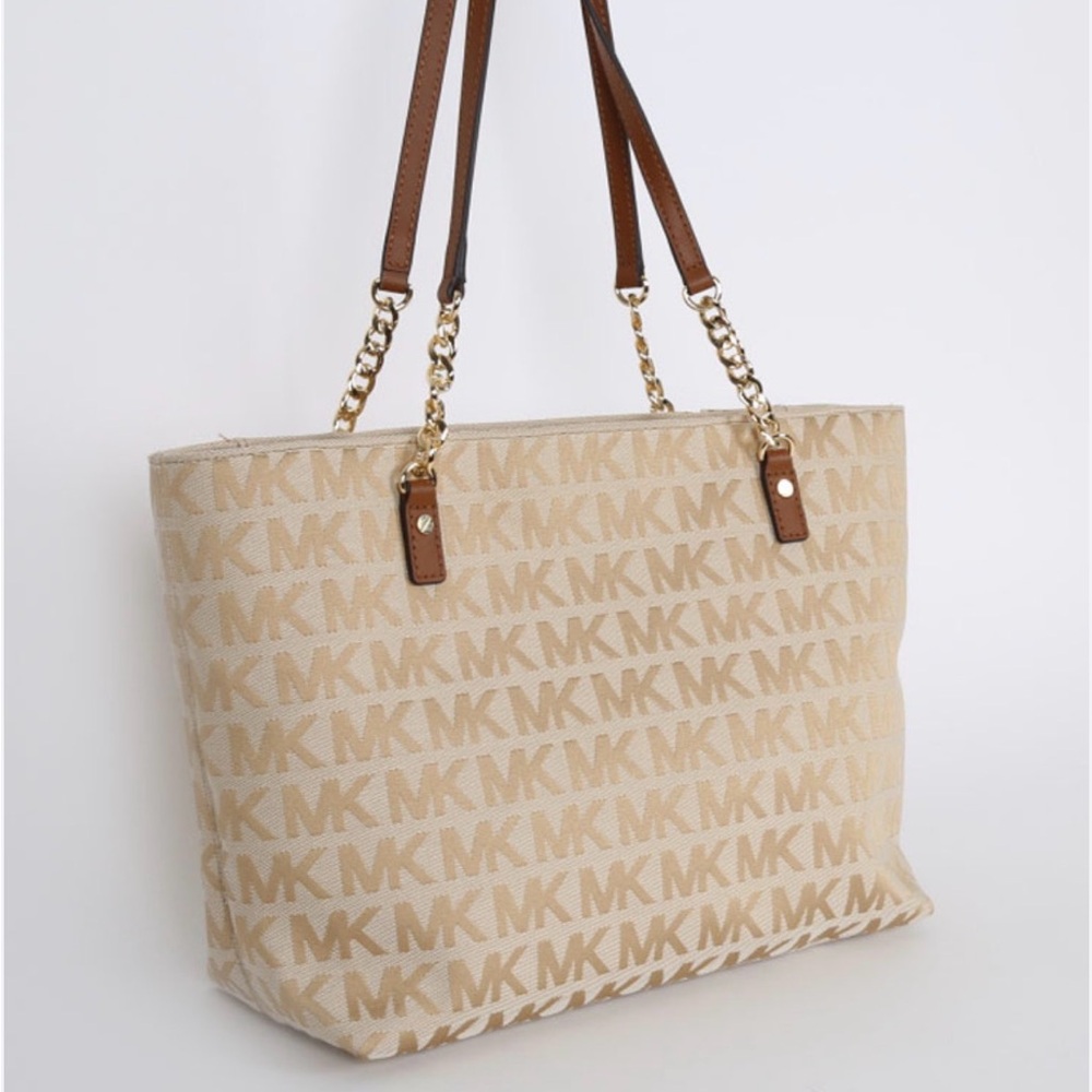 Michael Kors Beige Logo Tote with Brown Straps